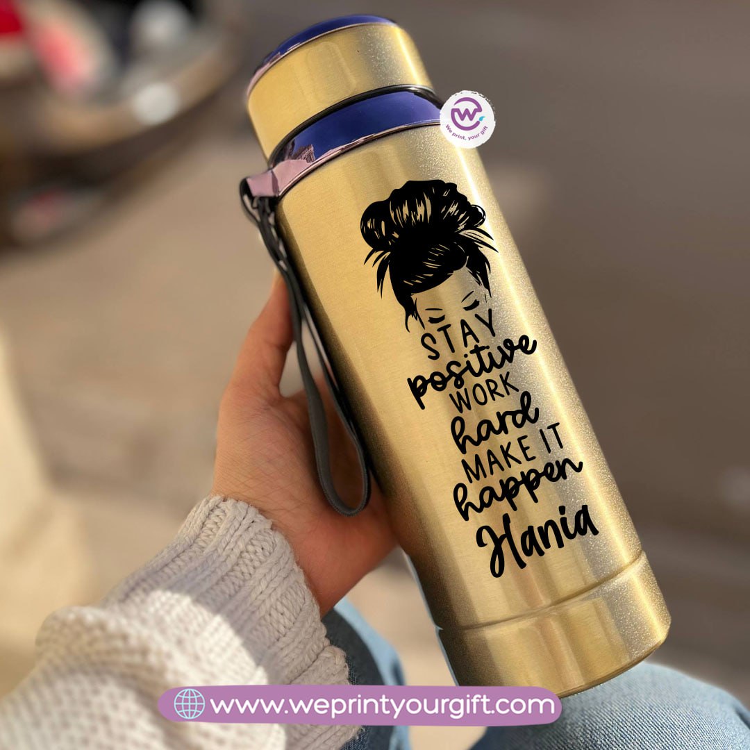 Thermal Bottle Stainless Steel with Infuser – 800ml | Motivational One Line Art Design