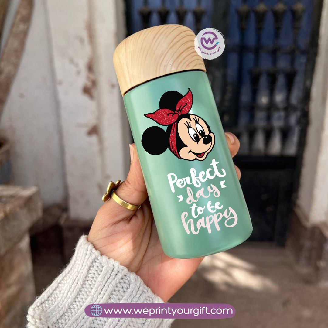Mini Thermal Coffee Mug – (150ml & 250ml) | Wooden Lid - Mickey & Minnie Style Designs
