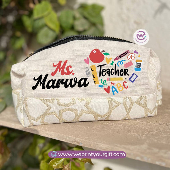 Islamic Pattern Teacher Boxy Pouch – Personalized Cotton Makeup & Pencil Case