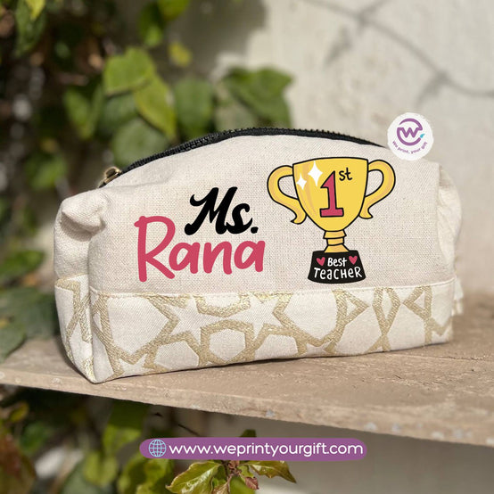 Islamic Pattern Teacher Boxy Pouch – Personalized Cotton Makeup & Pencil Case