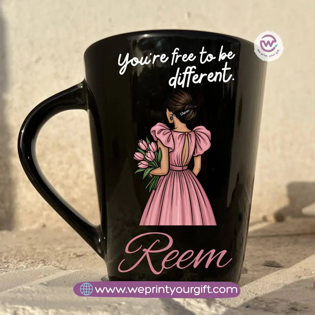 Motivational Digital Art Edition Black Conical Porcelain Mug – 350 ml | UV Raised Sticker Printing - WE PRINT