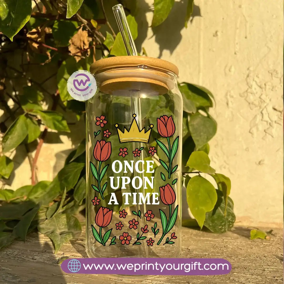 Round Glass Mug with Bamboo Lid & Glass Straw | Motivational Doodle Designs – 400 ml - WE PRINT