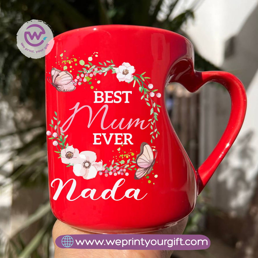 Hollow Heart Handle Mug – 350 ml | Mother’s Day Designs | UV Raised Sticker Printing