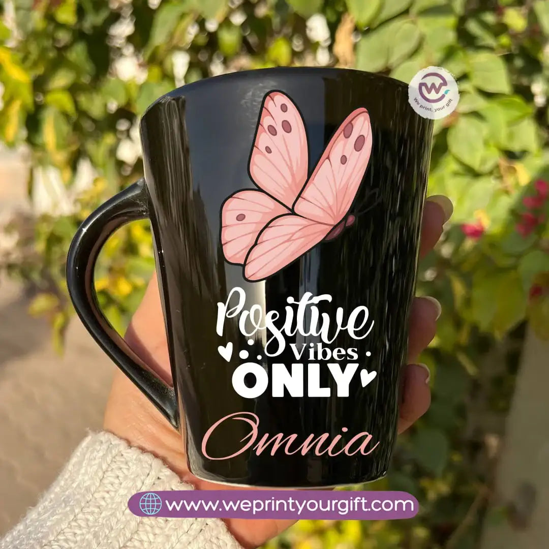 Motivational Digital Art Edition Black Conical Porcelain Mug – 350 ml | UV Raised Sticker Printing - WE PRINT