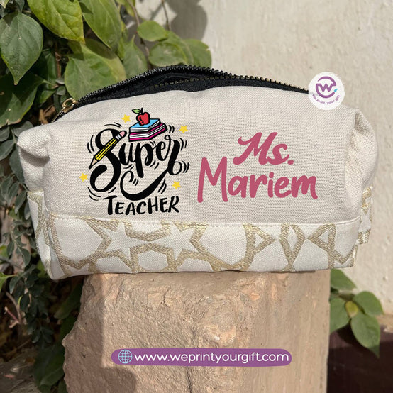 Islamic Pattern Teacher Boxy Pouch – Personalized Cotton Makeup & Pencil Case