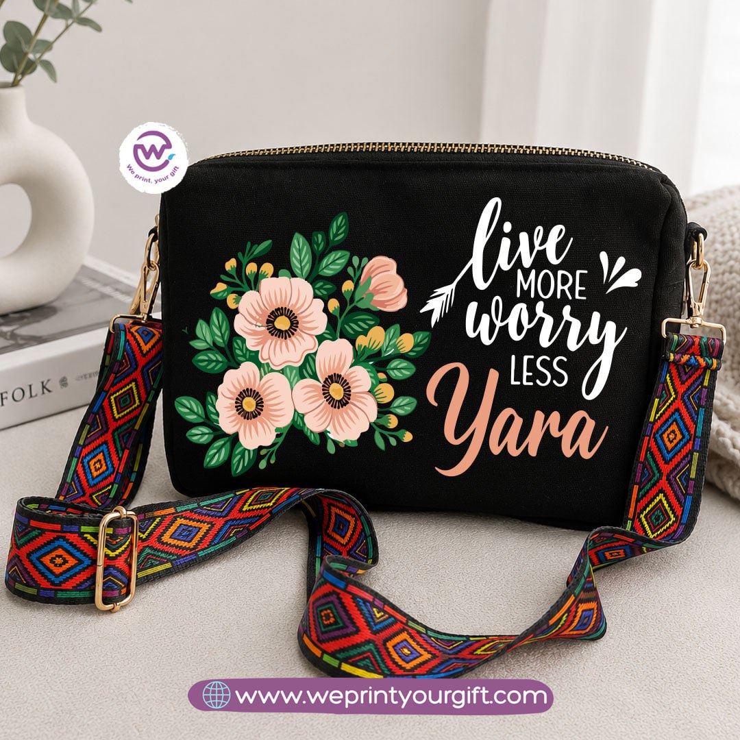 Floral Inspirational Quote Shoulder Bags with Colorful Straps