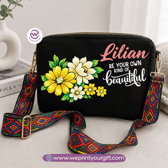 Floral Inspirational Quote Shoulder Bags with Colorful Straps