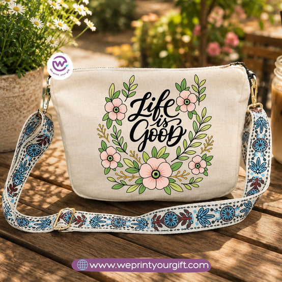 Encouraging Quote Shoulder Bags with Colorful Straps