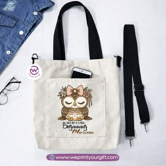 Canvas Tote Bag with Adjustable Shoulder Straps – 35 × 35 cm | Cute Owl Design