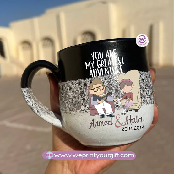 Black & White Handmade Pottery Mug – 350 ml | Valentine Up Cartoon Theme