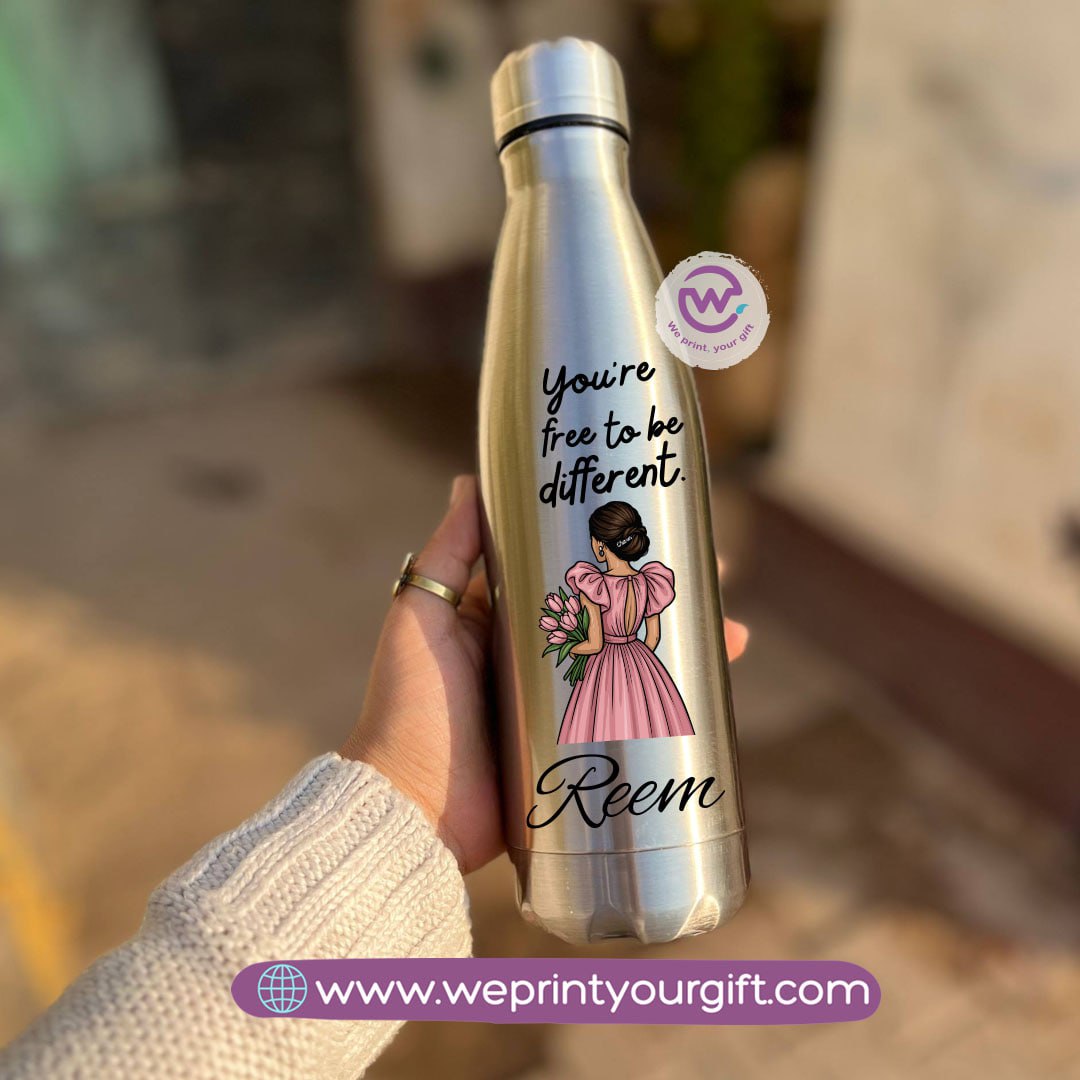 Silver Thermal Bottle with Motivational Digital Art – 500 ml