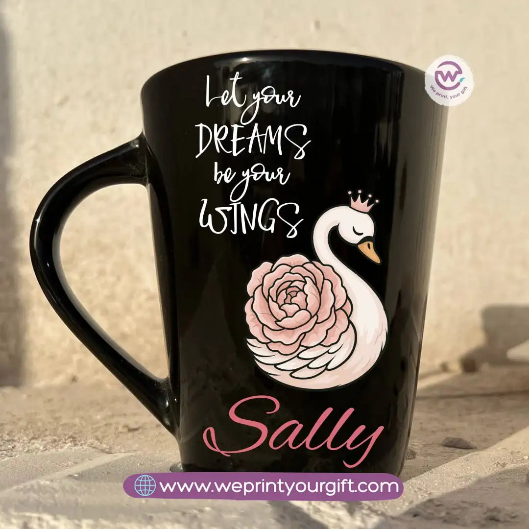 Motivational Digital Art Edition Black Conical Porcelain Mug – 350 ml | UV Raised Sticker Printing - WE PRINT