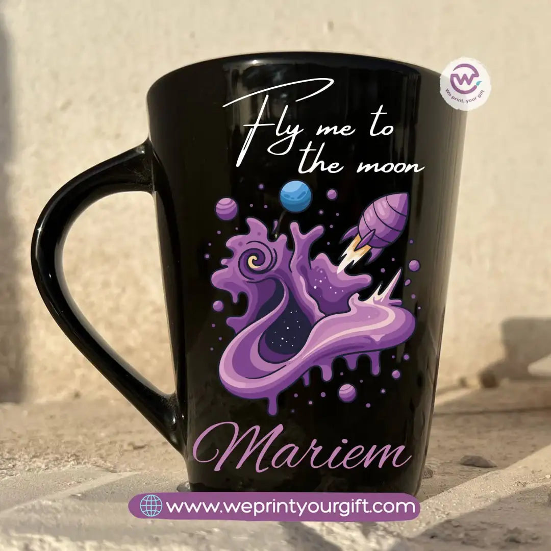Purple-Themed Digital Art Edition Black Conical Porcelain Mug – 350 ml | UV Raised Sticker Printing - WE PRINT