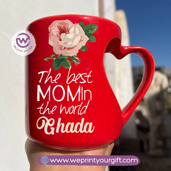 Hollow Heart Handle Mug – 350 ml | Mother’s Day Designs | UV Raised Sticker Printing
