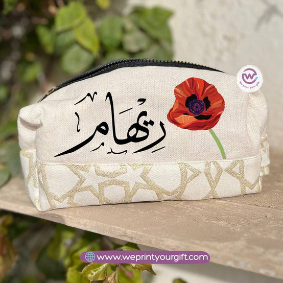 Islamic Pattern Arabic Floral Name Boxy Pouch – Cotton Makeup & Pencil Case