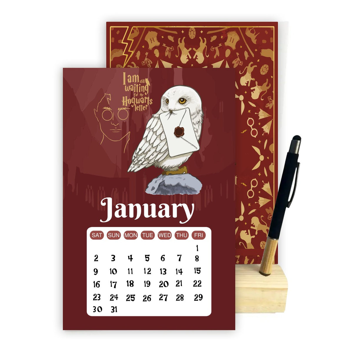 HARRY POTTER 2027 Desk Calendar – Magical Monthly Designs with Wooden Stand & Bamboo Touch Pen