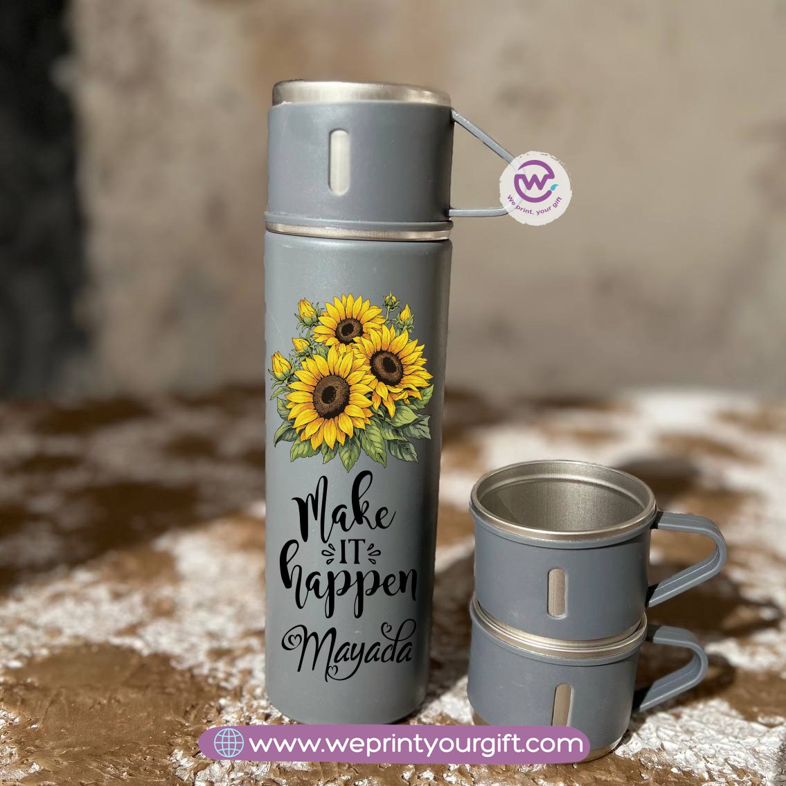 Floral Name Thermal Flask with Two Extra Cups – 500ml