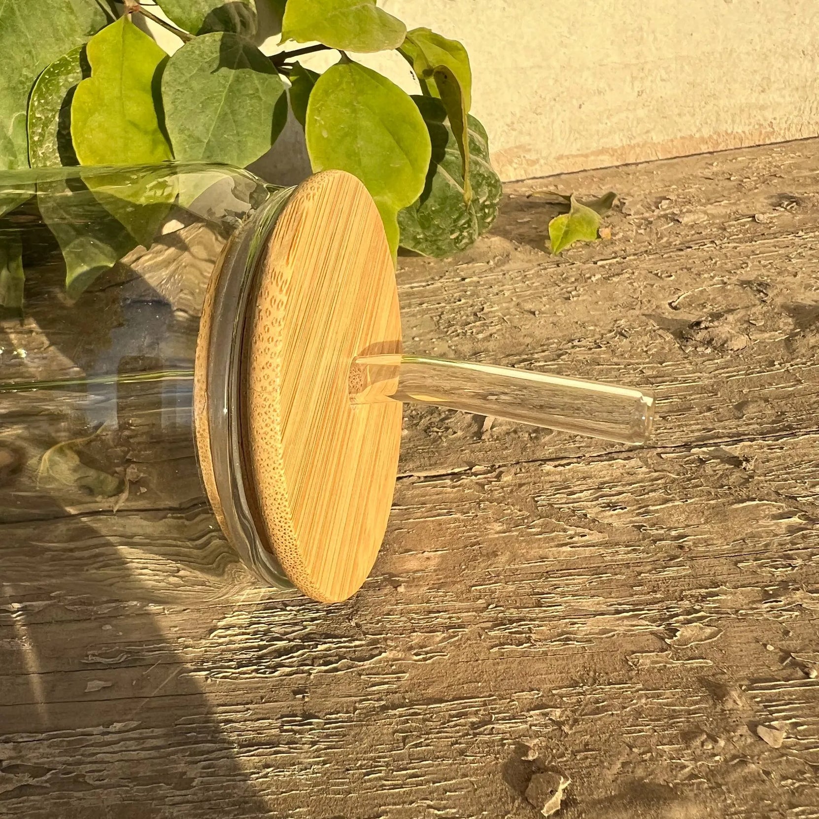 Round Glass Mug with Bamboo Lid & Glass Straw - Customization options - WE PRINT