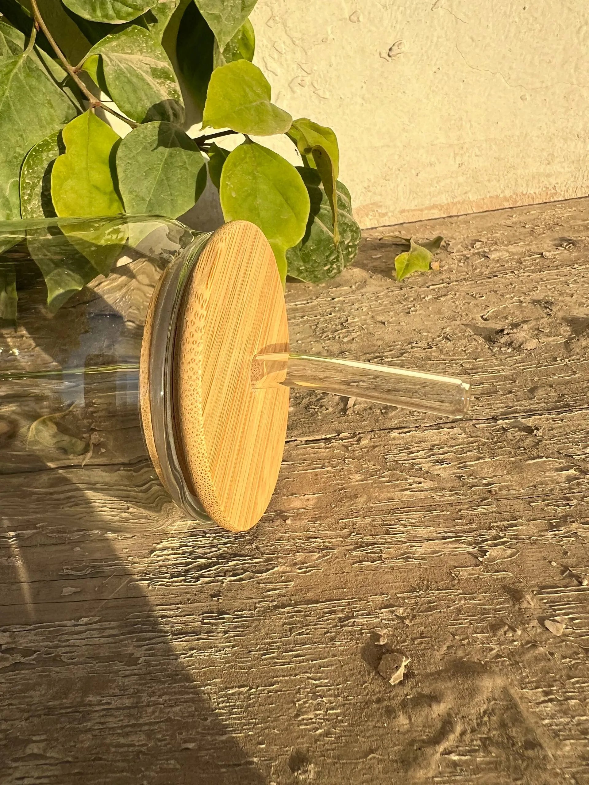 Round Glass Mug with Bamboo Lid & Glass Straw - Customization options - WE PRINT