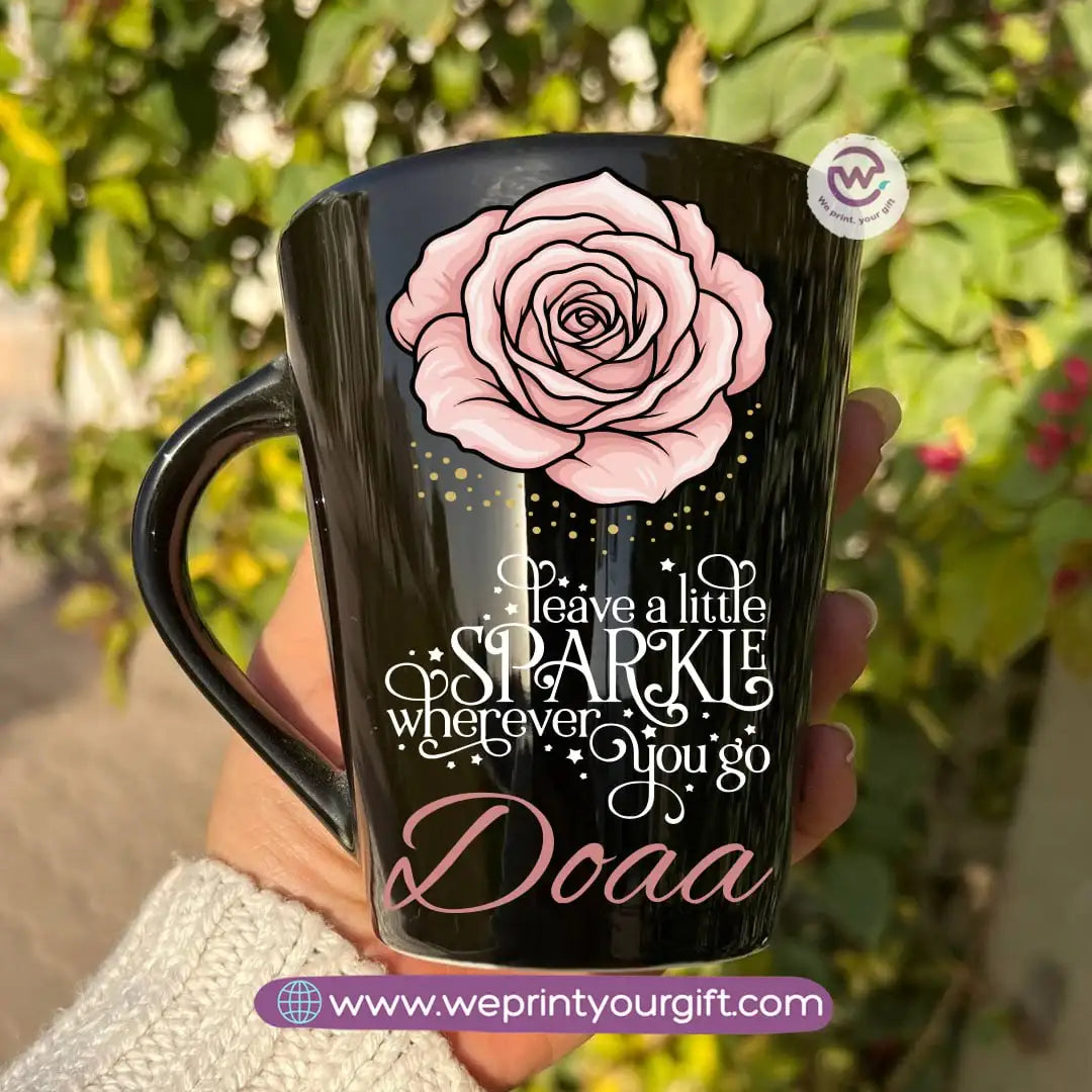 Motivational Digital Art Edition Black Conical Porcelain Mug – 350 ml | UV Raised Sticker Printing - WE PRINT