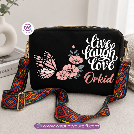 Floral Inspirational Quote Shoulder Bags with Colorful Straps