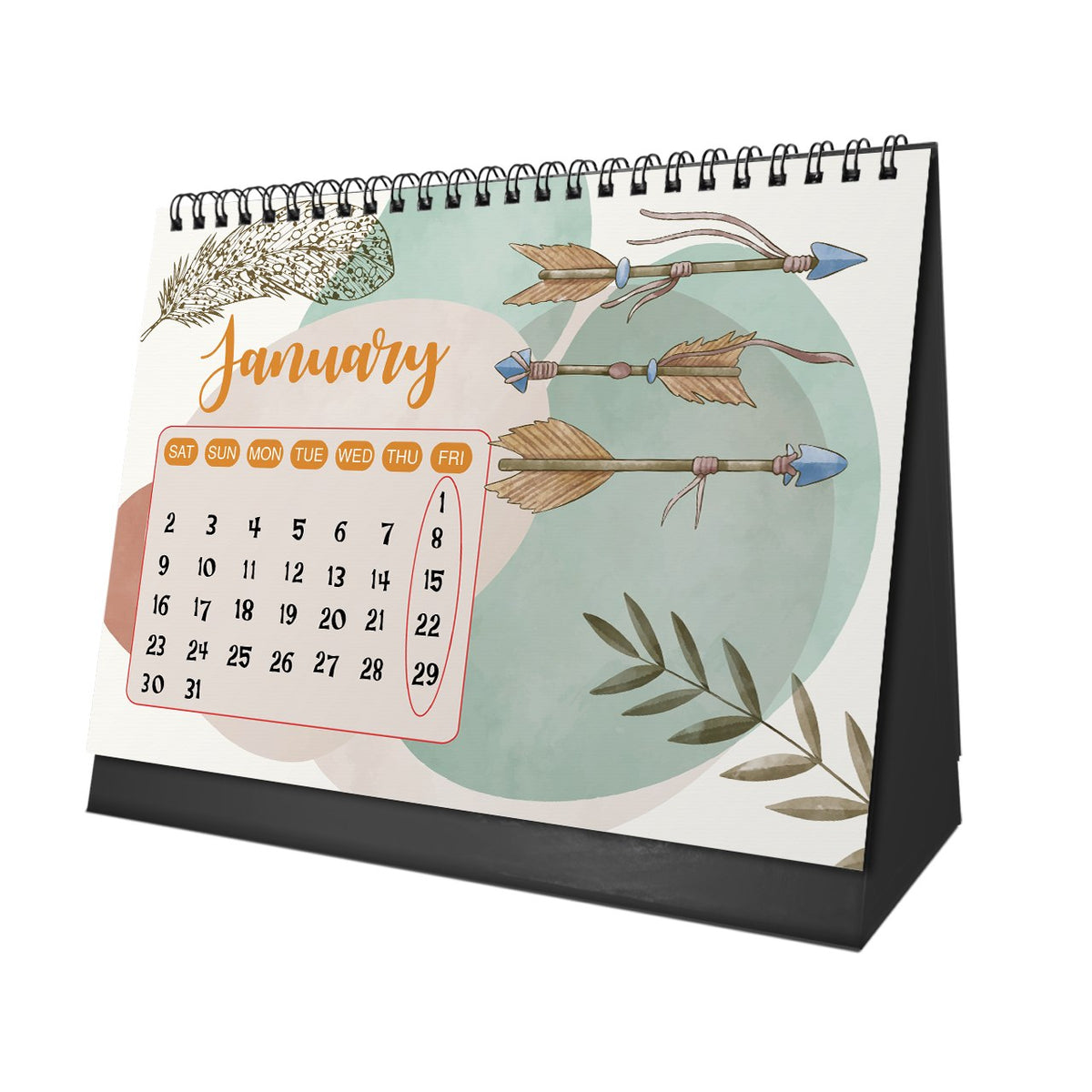 Boho 2027 Desk Calendar – Earthy Tones & Artistic Details