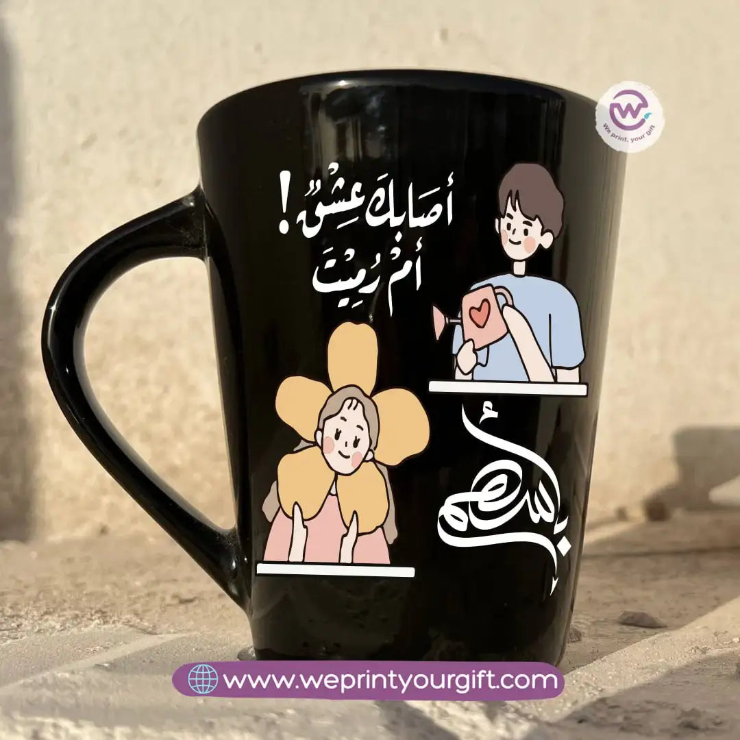 Valentine’s Edition Black Conical Porcelain Mug – 350 ml | UV Raised Sticker Printing - WE PRINT