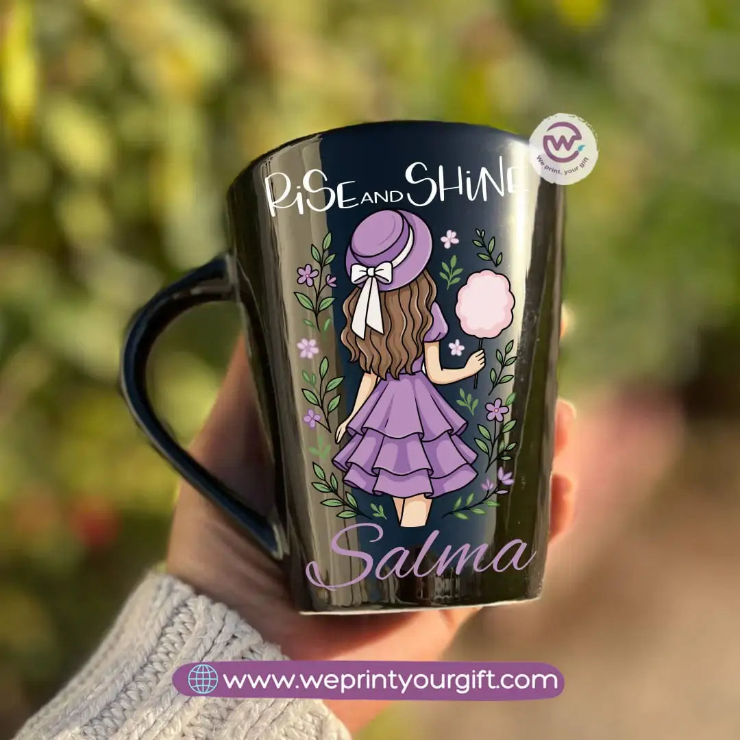 Purple-Themed Digital Art Edition Black Conical Porcelain Mug – 350 ml | UV Raised Sticker Printing - WE PRINT