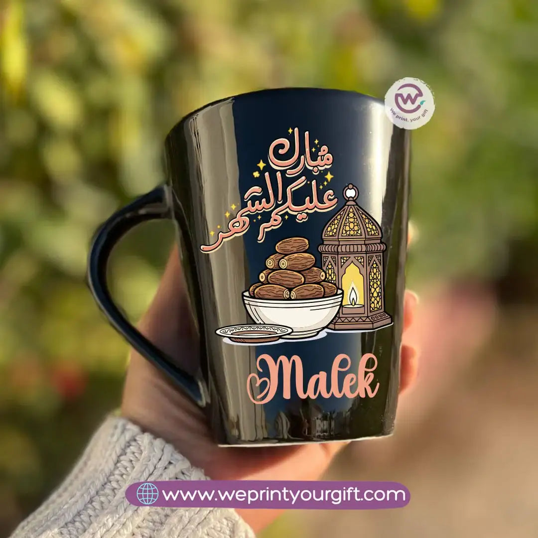 Ramadan Edition Black Conical Porcelain Mug – 350 ml | Islamic Digital Art Designs | UV Raised Sticker Printing - WE PRINT