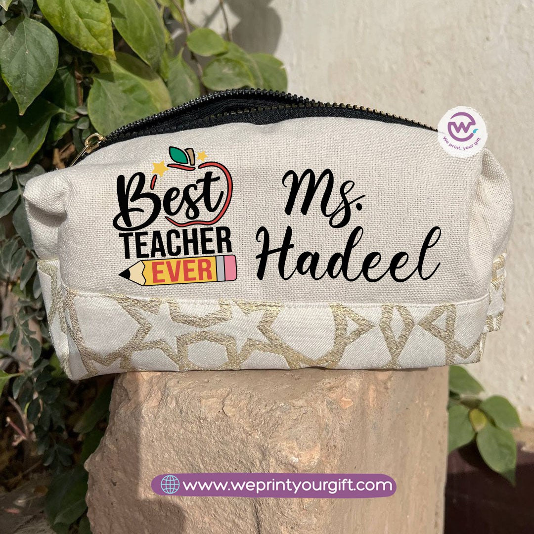 Islamic Pattern Teacher Boxy Pouch – Personalized Cotton Makeup & Pencil Case