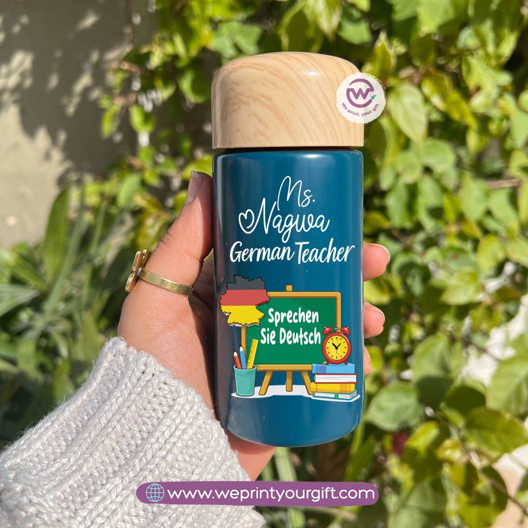 Mini Thermal Coffee Mug – (150ml & 250ml) | Wooden Lid - Teacher Appreciation Edition
