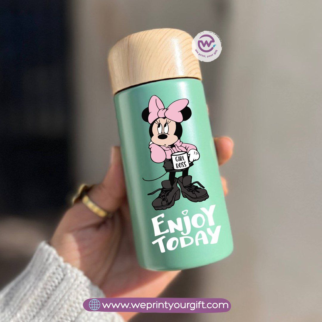Mini Thermal Coffee Mug – (150ml & 250ml) | Wooden Lid - Mickey & Minnie Style Designs