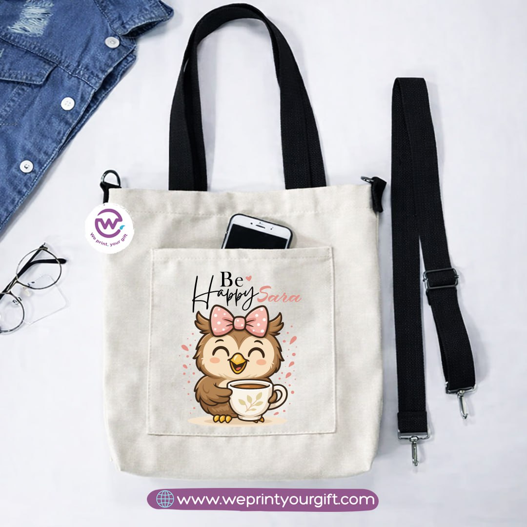 Canvas Tote Bag with Adjustable Shoulder Straps – 35 × 35 cm | Cute Owl Design