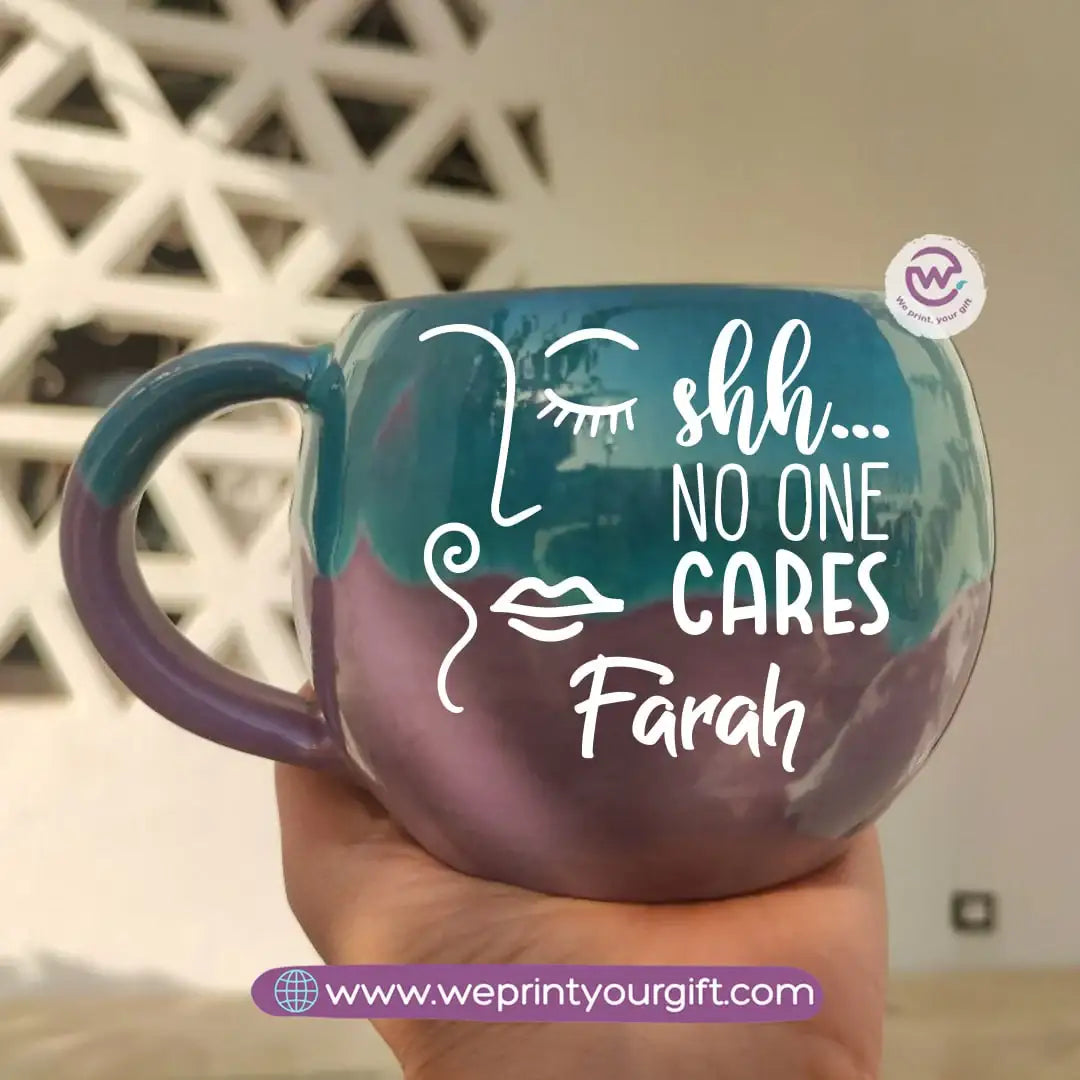 Turquoise & Purple Handmade Pottery Mug – 350 ml | Personalized One Line Art Names - WE PRINT