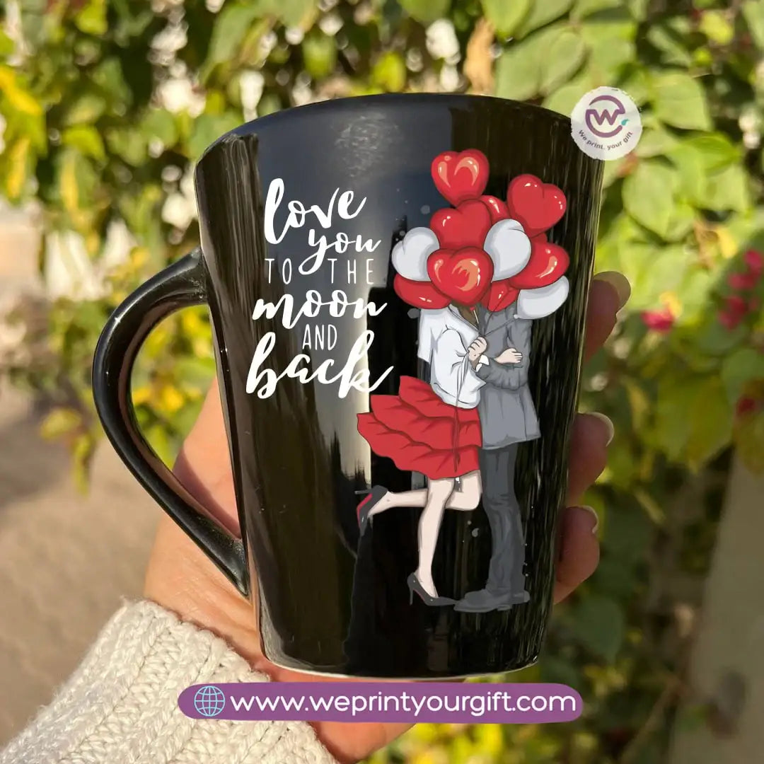 Valentine’s Edition Black Conical Porcelain Mug – 350 ml | UV Raised Sticker Printing - WE PRINT
