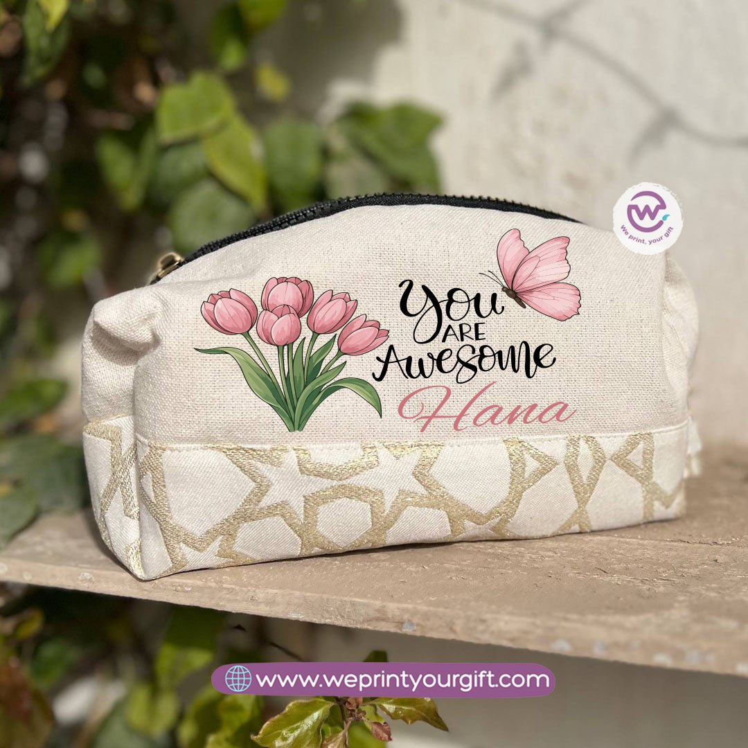 Islamic Pattern Digital Art Boxy Pouch – Cotton Makeup & Pencil Case