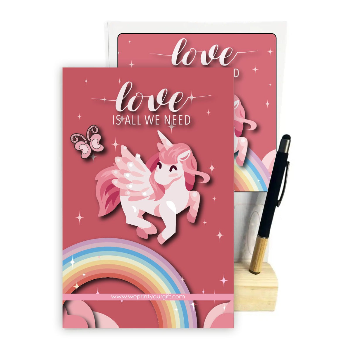 Magical Unicorn 2027 Desk Calendar with Wooden Stand & Bamboo Stylus Pen – Pastel Rainbow Collection
