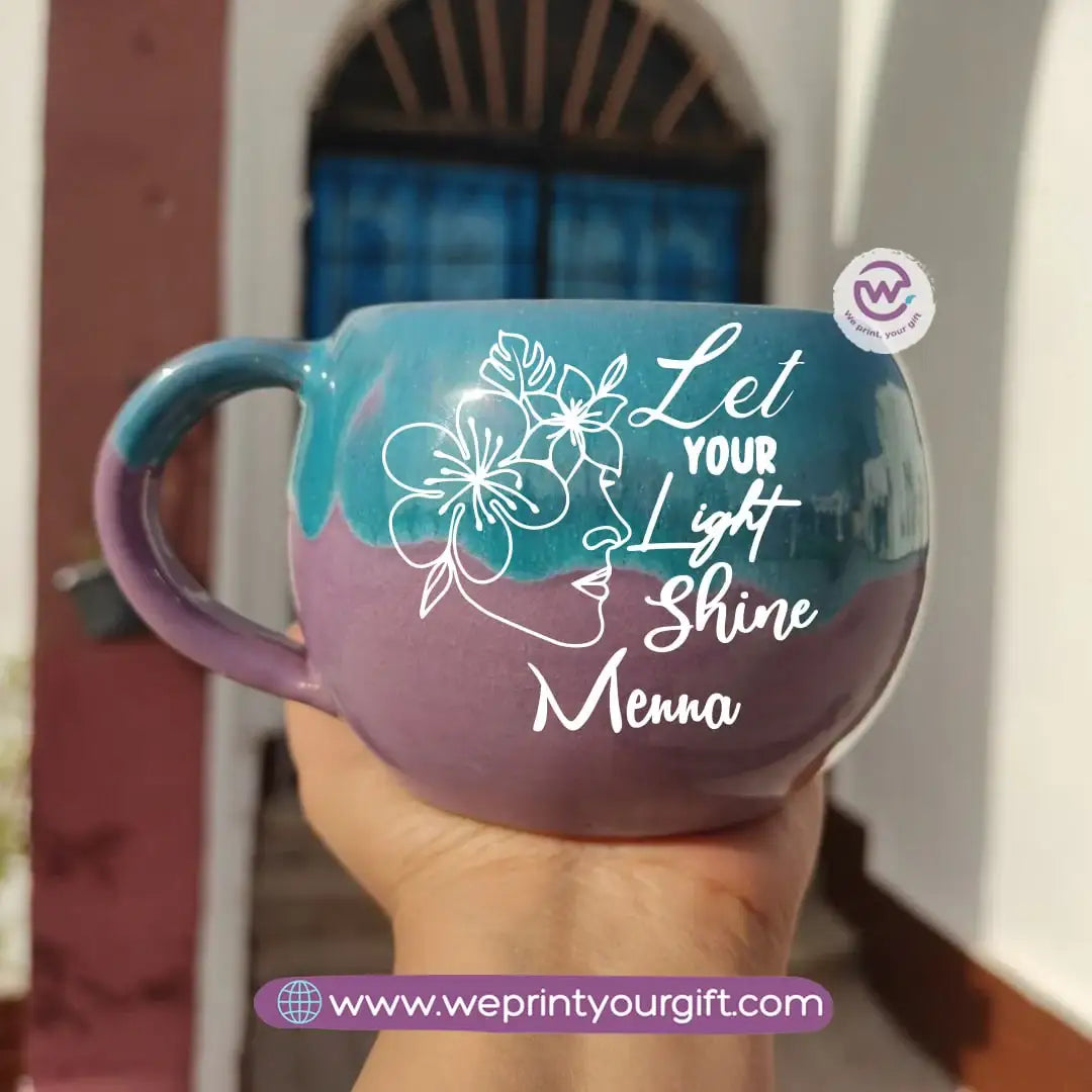 Turquoise & Purple Handmade Pottery Mug – 350 ml | Personalized One Line Art Names - WE PRINT