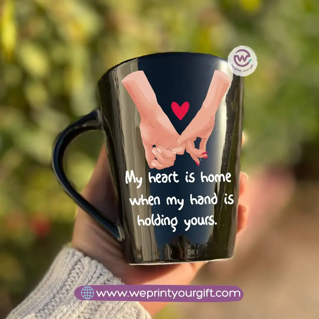 Valentine’s Edition Black Conical Porcelain Mug – 350 ml | UV Raised Sticker Printing - WE PRINT