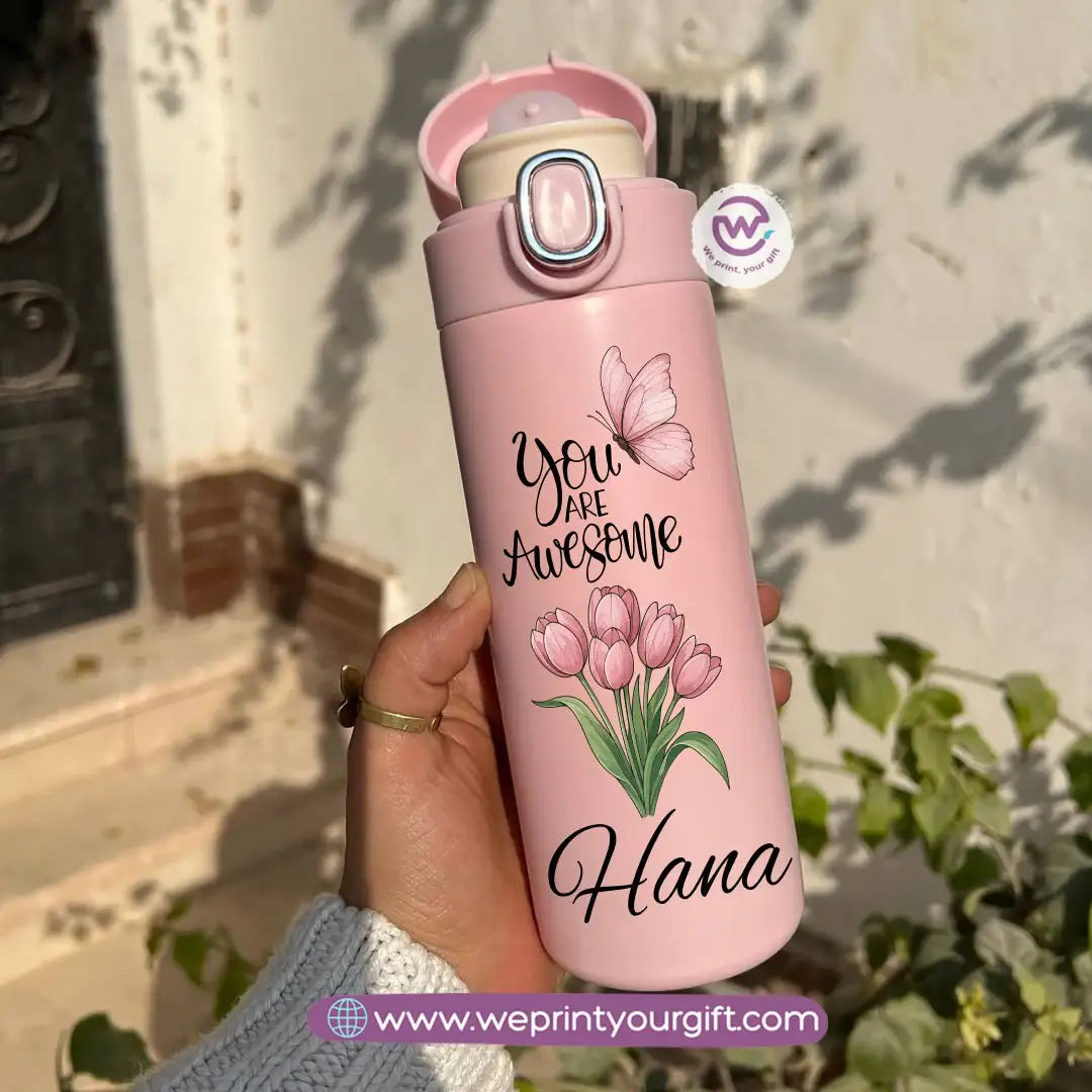 Stainless Steel Thermal Mug with Digital Temperature Display – 420ml - Motivational Floral Designs - WE PRINT