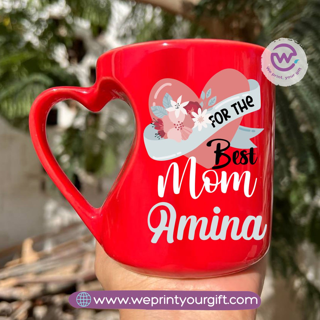 Hollow Heart Handle Mug – 350 ml | Mother’s Day Designs | UV Raised Sticker Printing