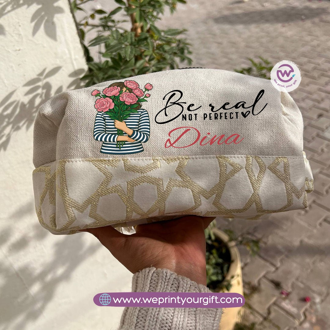 Islamic Pattern Digital Art Boxy Pouch – Cotton Makeup & Pencil Case