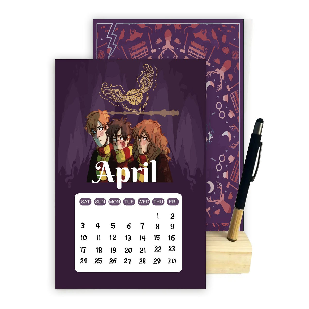 HARRY POTTER 2027 Desk Calendar – Magical Monthly Designs with Wooden Stand & Bamboo Touch Pen