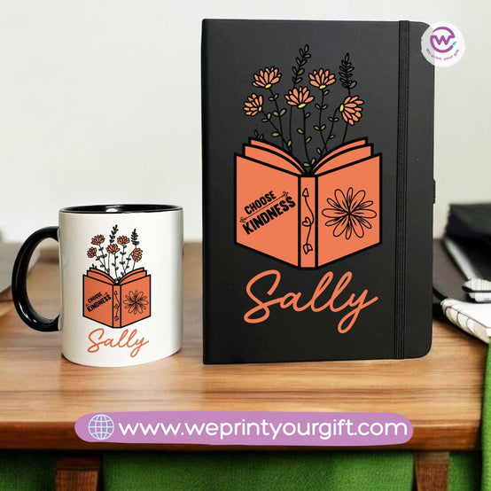 طقم أكواب ودفتر ملاحظات بتصميم كلاسيكي - هدية باسمك | نطبع هديتك