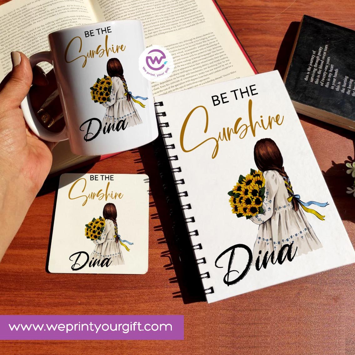 3-Piece Motivational Gift Set | Mug, Wooden Coaster & Hard Cover Notebook