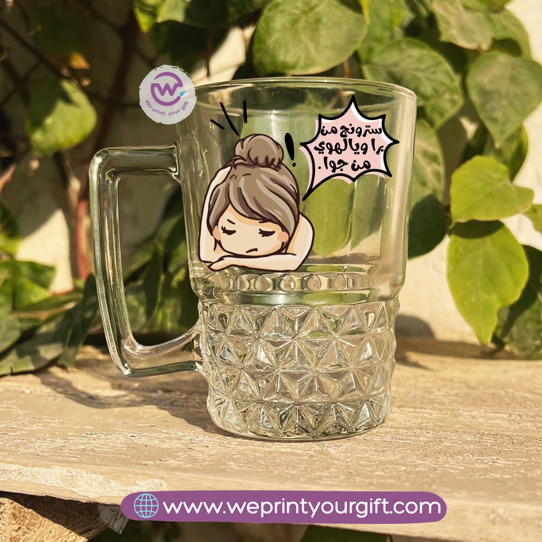 Clear Crystal Pattern Glass Mug with Office Comedy Designs – 250 ml