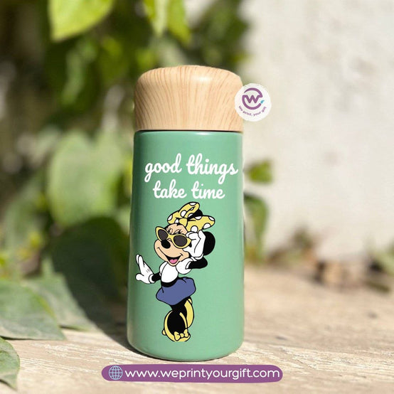 Mini Thermal Coffee Mug – (150ml & 250ml) | Wooden Lid - Mickey & Minnie Style Designs