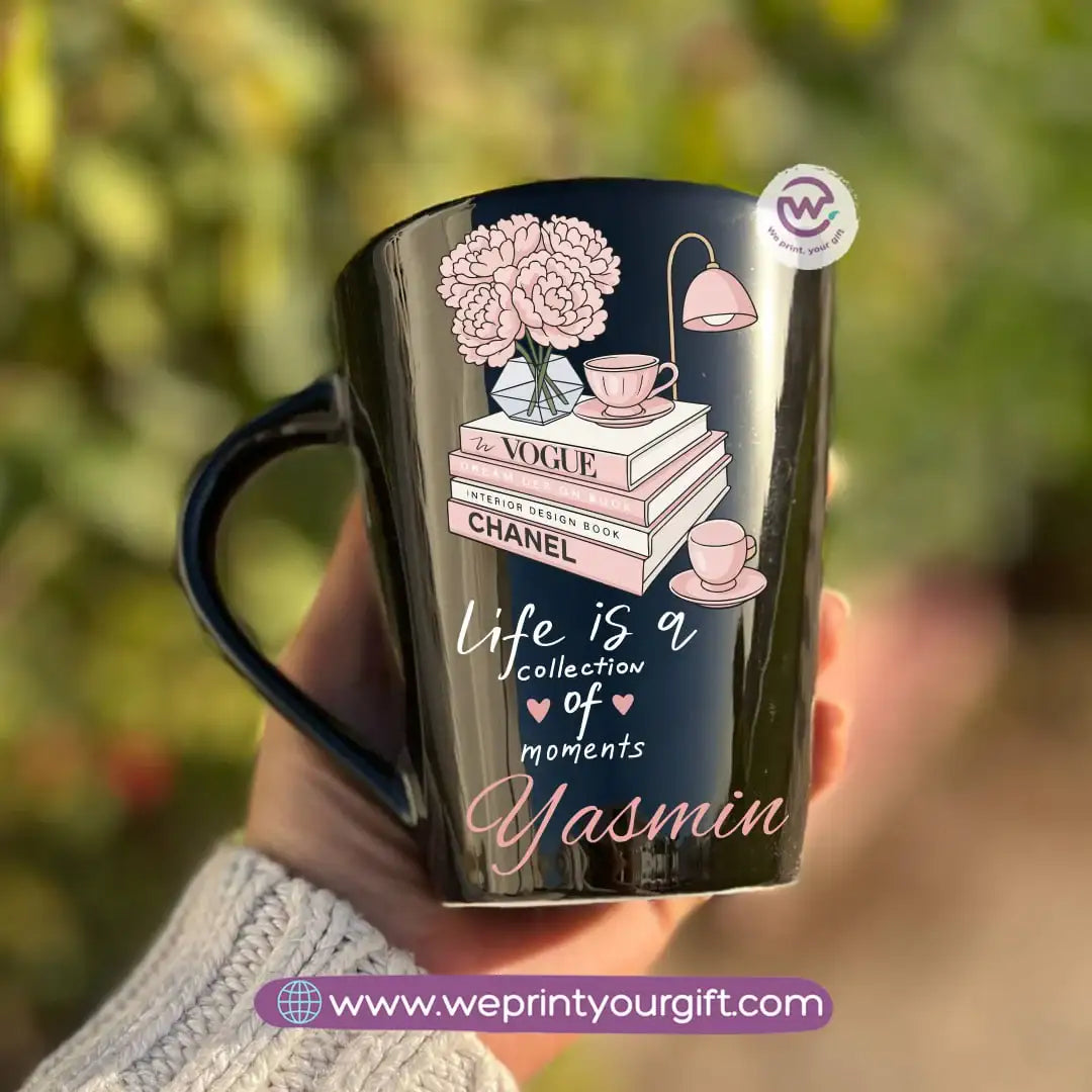 Motivational Digital Art Edition Black Conical Porcelain Mug – 350 ml | UV Raised Sticker Printing - WE PRINT