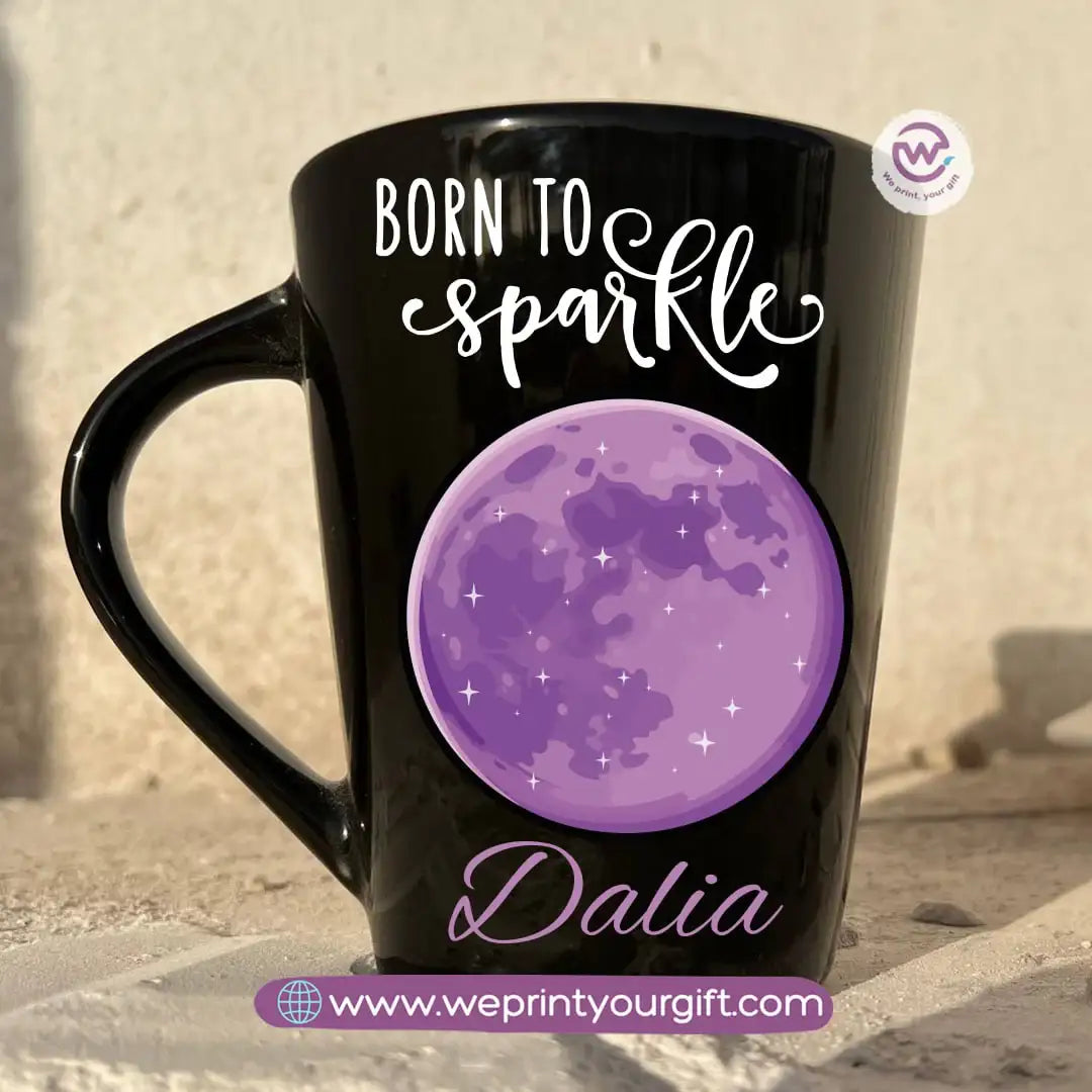 Purple-Themed Digital Art Edition Black Conical Porcelain Mug – 350 ml | UV Raised Sticker Printing - WE PRINT