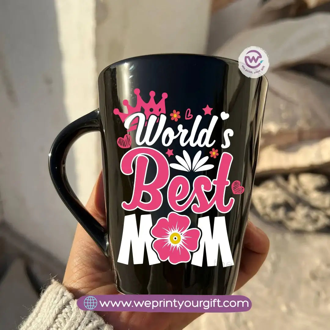 Mother’s Day Edition Black Conical Porcelain Mug – 350 ml | Elegant Love Designs | UV Raised Sticker Printing - WE PRINT